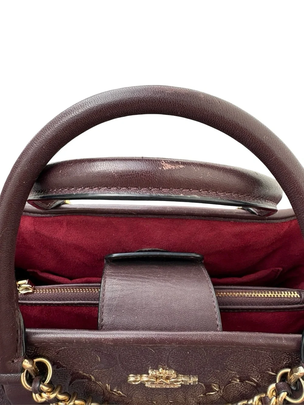 Coach Margot Carryall in Signature Debossed Patent Leather Oxblood